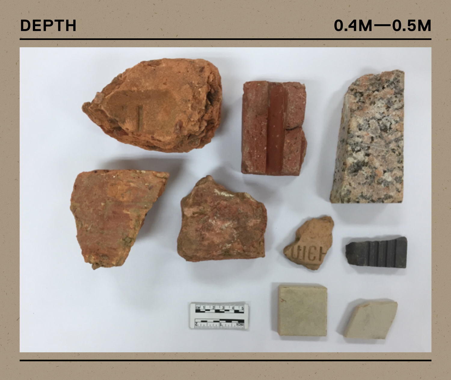 Selection of brick fragments and tiles recovered by the archaeological team